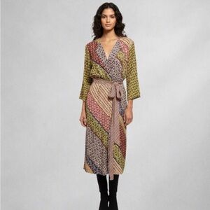 Cabi Kimono Poet Duster Jacket Dress Womens  S Boho Patchwork Print Belted new